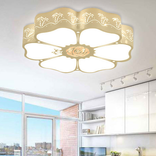White Etched Petal Metal Ceiling Light for Kids' Bedroom or Bathroom