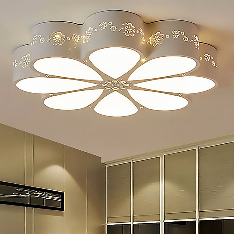 White Etched Petal Metal Ceiling Light for Kids' Bedroom or Bathroom