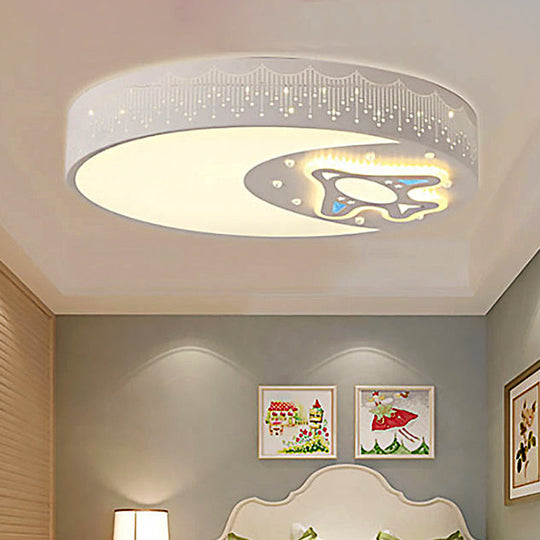 Rocket Metal Ceiling Lamp for Game Room - Stylish White Moon Flush Mount Light