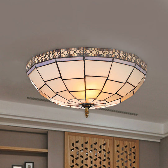 Bowl Flush Ceiling Light 8"/8.5"/10" Stained Glass 3 Lights in Beige - Traditional Flush Lighting for Living Room