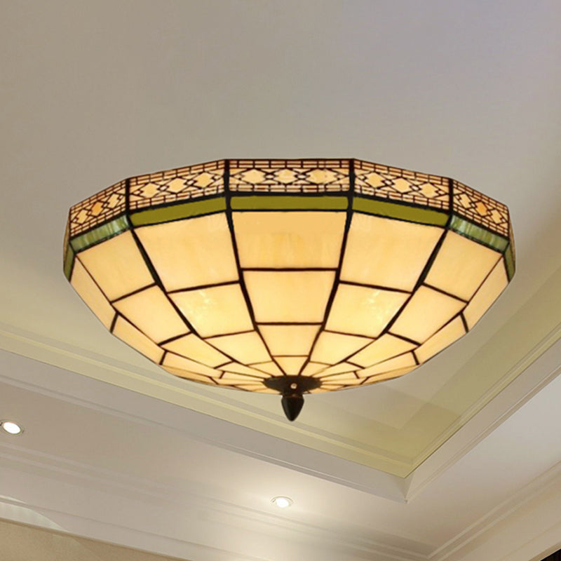 Bowl Flush Ceiling Light 8"/8.5"/10" Stained Glass 3 Lights in Beige - Traditional Flush Lighting for Living Room