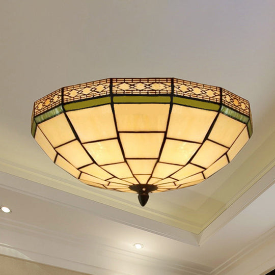 Bowl Flush Ceiling Light 8"/8.5"/10" Stained Glass 3 Lights in Beige - Traditional Flush Lighting for Living Room