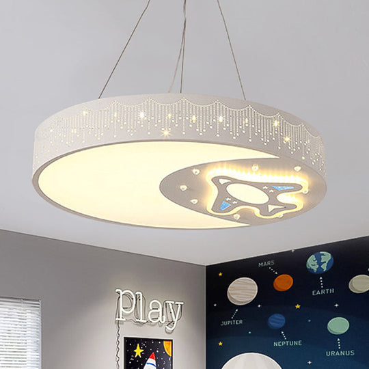 Rocket Etched Moon Pendant Light: Modern Iron Hanging Lamp in White for Study Room