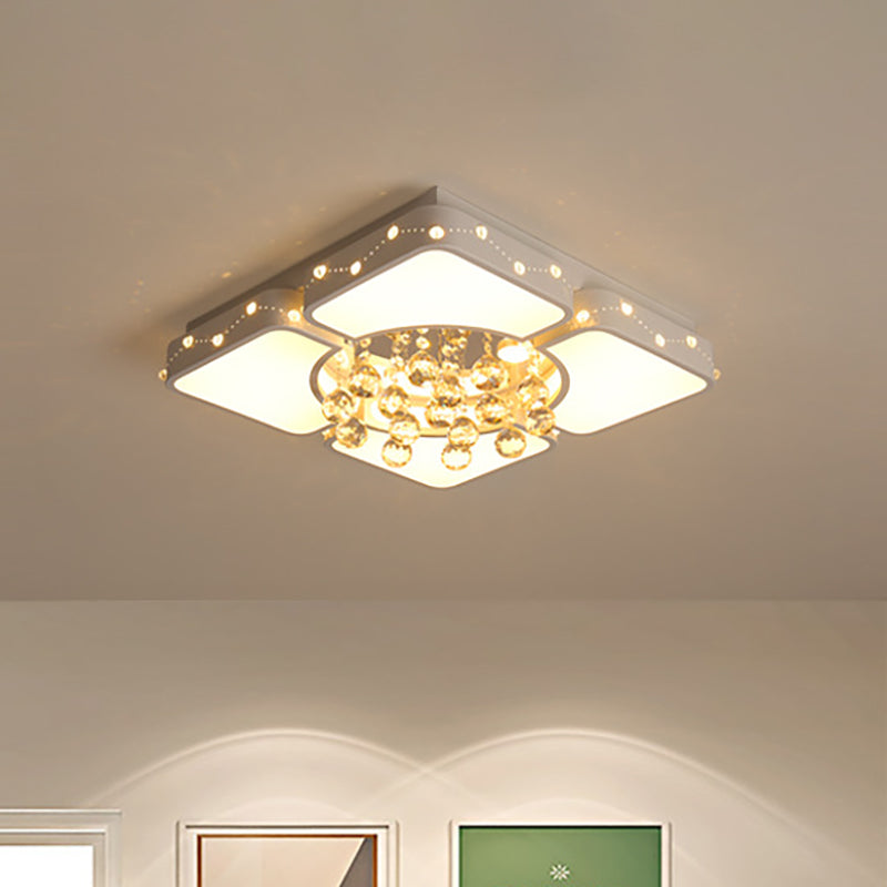 Modern Metal LED Flushmount Lamp with Crystal Ball - White Ceiling Light Fixture (19.5"/23.5"/35.5" W)