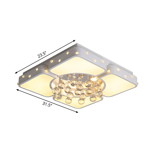 Modern Metal LED Flushmount Lamp with Crystal Ball - White Ceiling Light Fixture (19.5"/23.5"/35.5" W)