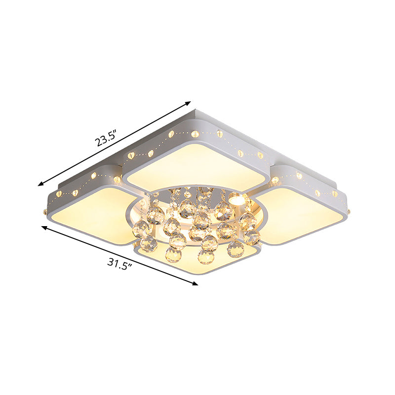 Modern Metal Led Flushmount Lamp With Crystal Ball - White Ceiling Light Fixture (19.5/23.5/35.5 W)