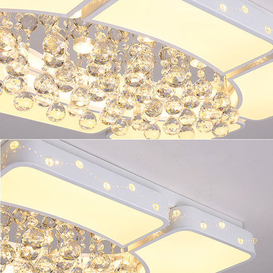 Modern Metal Led Flushmount Lamp With Crystal Ball - White Ceiling Light Fixture (19.5/23.5/35.5 W)