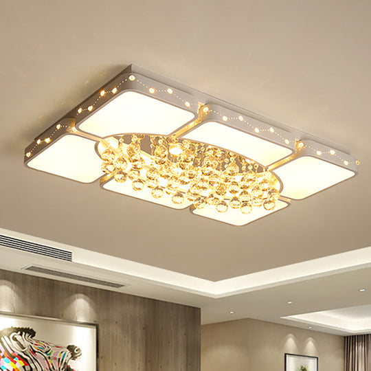 Modern Metal LED Flushmount Lamp with Crystal Ball - White Ceiling Light Fixture (19.5"/23.5"/35.5" W)
