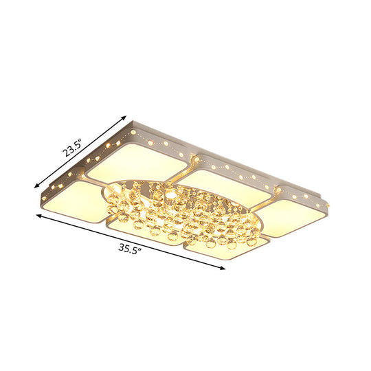 Modern Metal Led Flushmount Lamp With Crystal Ball - White Ceiling Light Fixture (19.5/23.5/35.5 W)