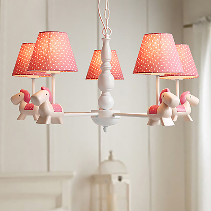 Darling Pony Chandelier: Metal Hanging Light With Dot Shade For Kindergarten Playrooms 5 / Pink