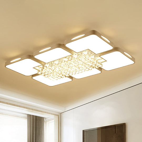 Plafonnier LED blanc moderne avec boule de cristal - 23,5"/35,5" W