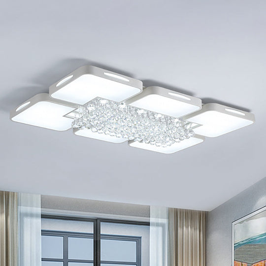 Plafonnier LED blanc moderne avec boule de cristal - 23,5"/35,5" W