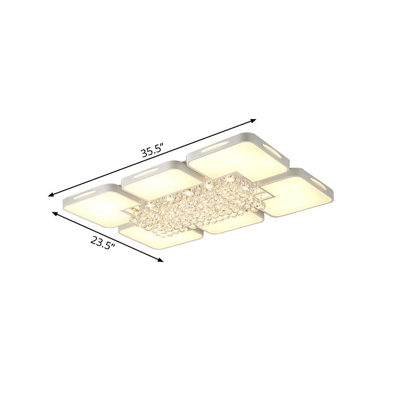 Plafonnier LED blanc moderne avec boule de cristal - 23,5"/35,5" W