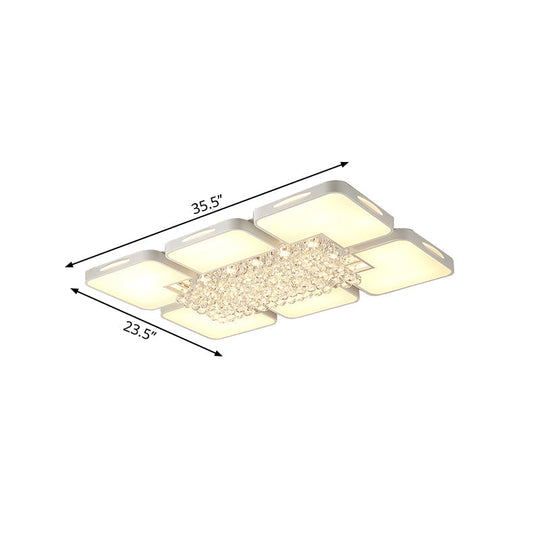 Plafonnier LED blanc moderne avec boule de cristal - 23,5"/35,5" W