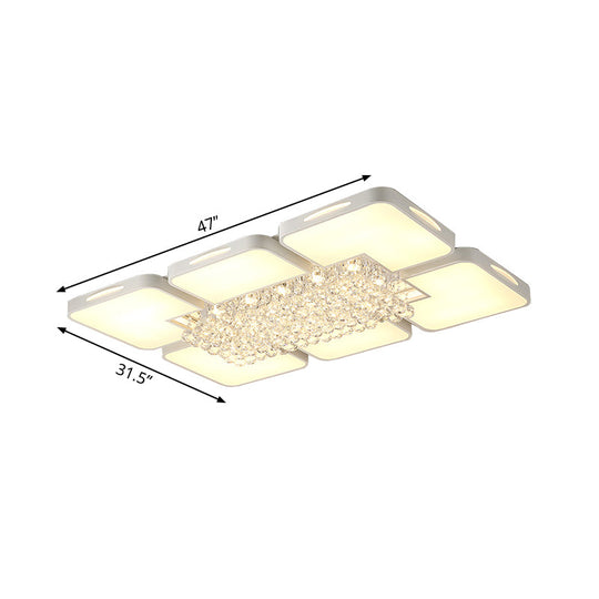 Plafonnier LED blanc moderne avec boule de cristal - 23,5"/35,5" W