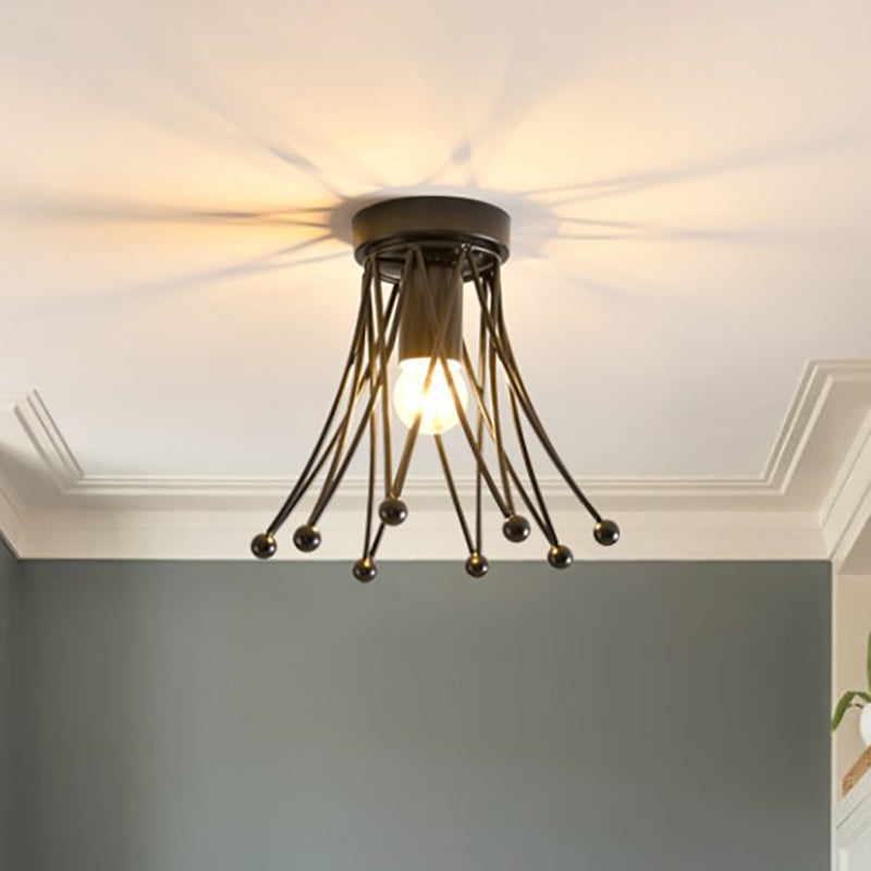 Plafonnier moderne à 1 lampe en forme de couronne métallique pour enfants | Noir/doré/blanc