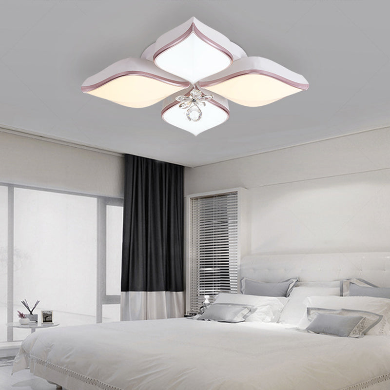 Modern 24.5"/25.5" Flush Mount LED Light with Clear Crystal Accent in Warm/White Light, Petal Design