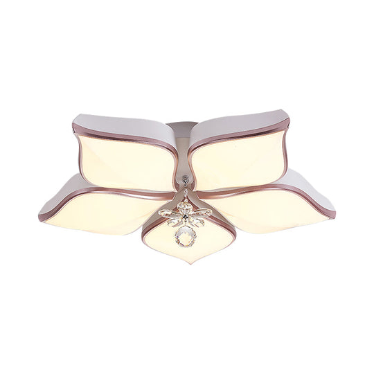 Modern 24.5"/25.5" Flush Mount LED Light with Clear Crystal Accent in Warm/White Light, Petal Design