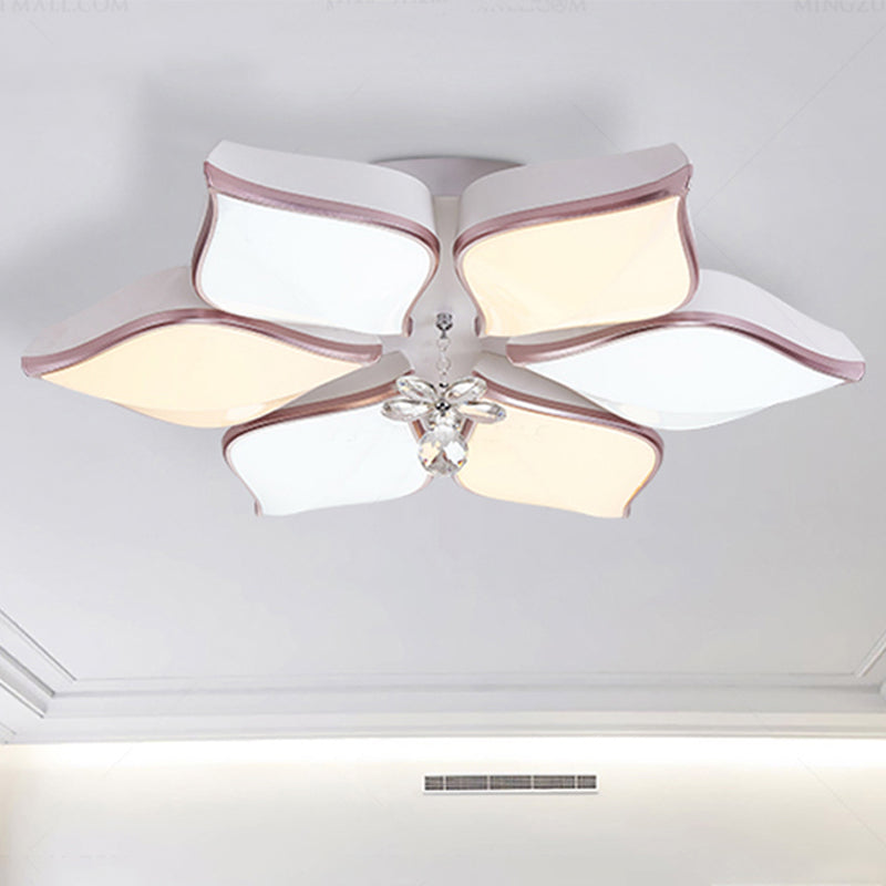 Modern 24.5"/25.5" Flush Mount LED Light with Clear Crystal Accent in Warm/White Light, Petal Design