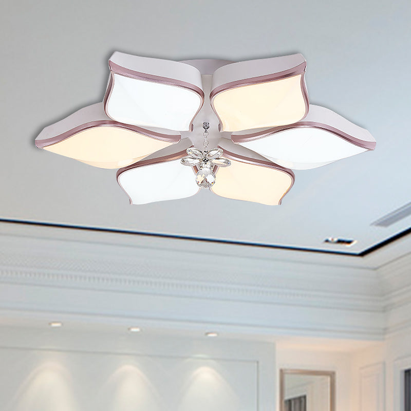 Modern 24.5"/25.5" Flush Mount LED Light with Clear Crystal Accent in Warm/White Light, Petal Design