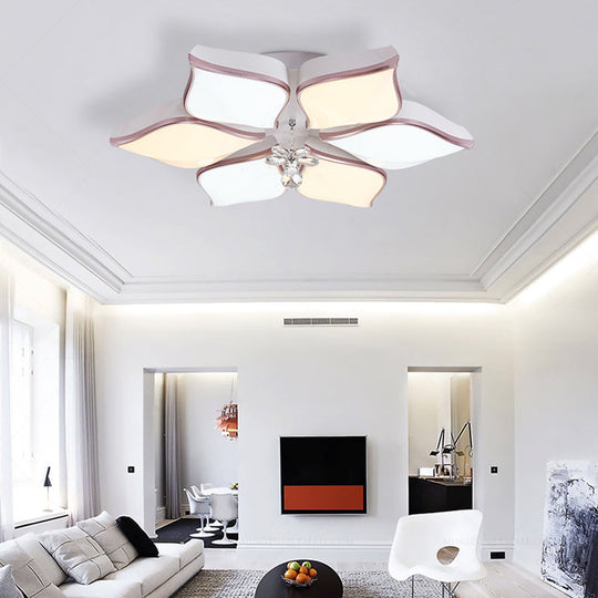 Modern 24.5"/25.5" Flush Mount LED Light with Clear Crystal Accent in Warm/White Light, Petal Design