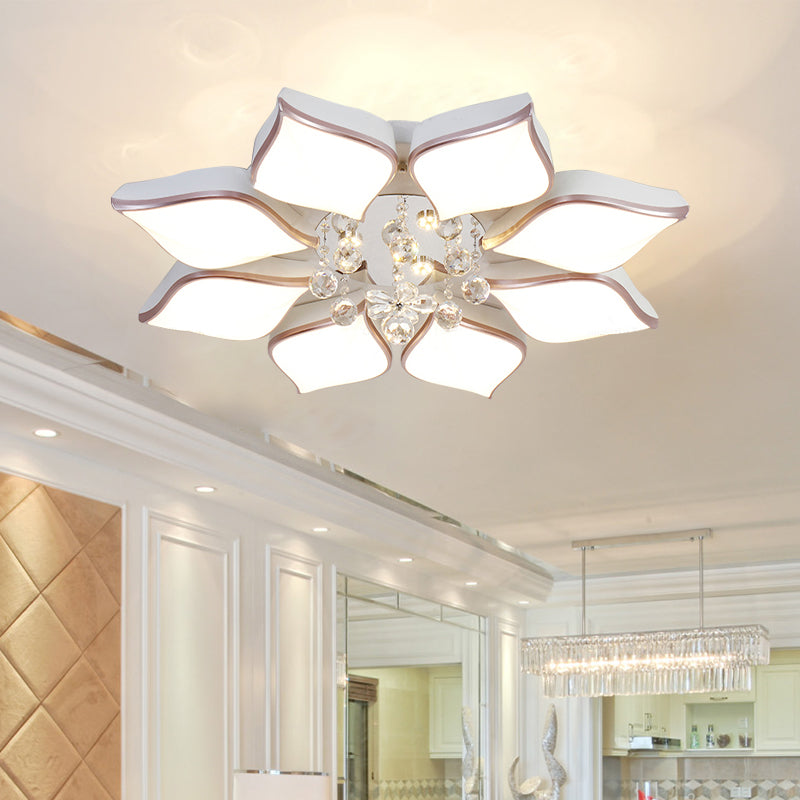 Modern 24.5"/25.5" Flush Mount LED Light with Clear Crystal Accent in Warm/White Light, Petal Design
