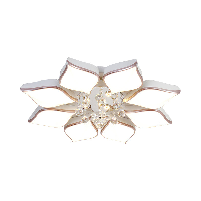 Modern 24.5"/25.5" Flush Mount LED Light with Clear Crystal Accent in Warm/White Light, Petal Design