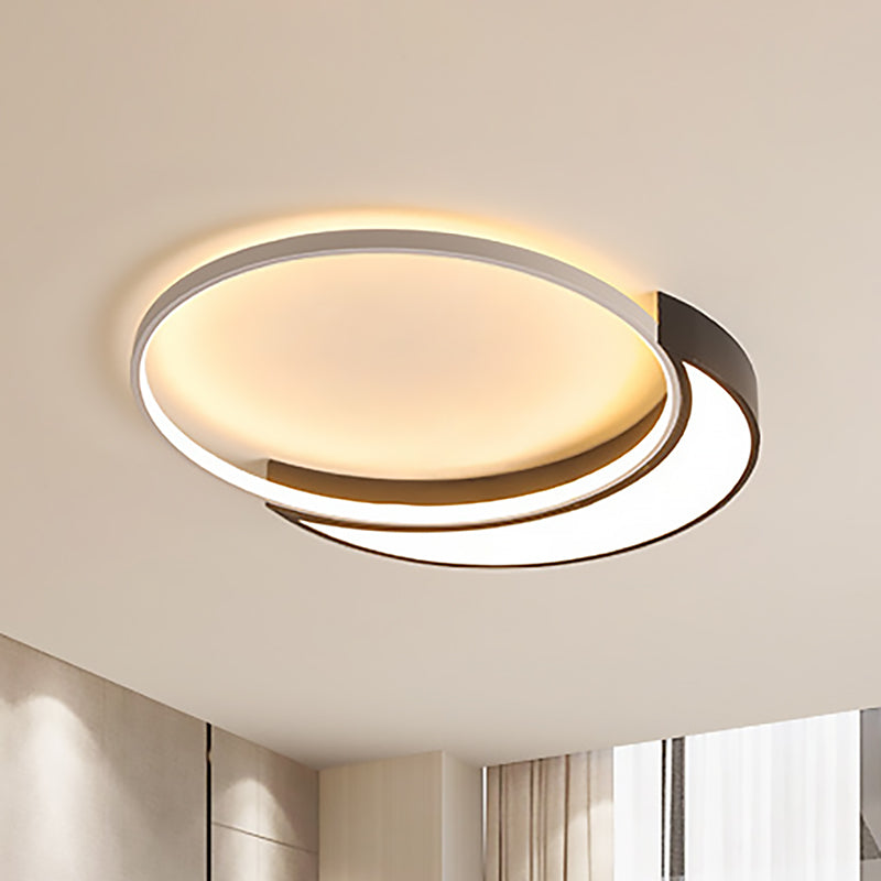 Modern Black and White Metal Shade Ceiling Flush Light - Warm/White LED, 19.5"/27" Wide