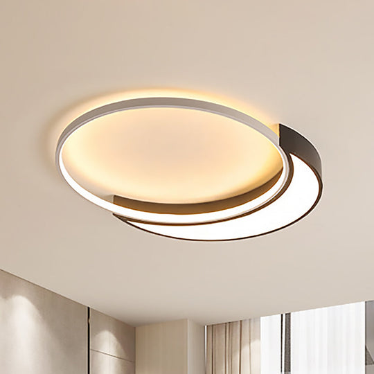 Modern Black and White Metal Shade Ceiling Flush Light - Warm/White LED, 19.5"/27" Wide