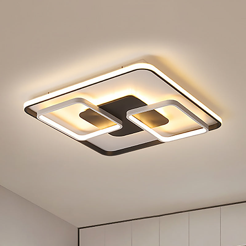 Modern Black and White Geometric LED Flushmount Living Room Light - Warm/White, Multiple Sizes