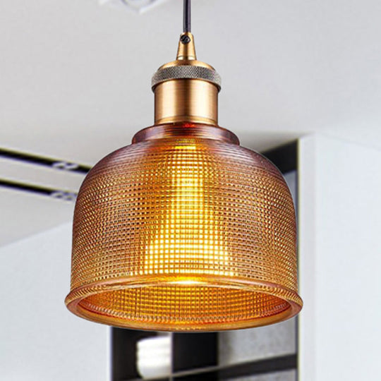 Industrial Brass Prismatic Glass Dome Pendant Light in Red/Bronze/Blue
