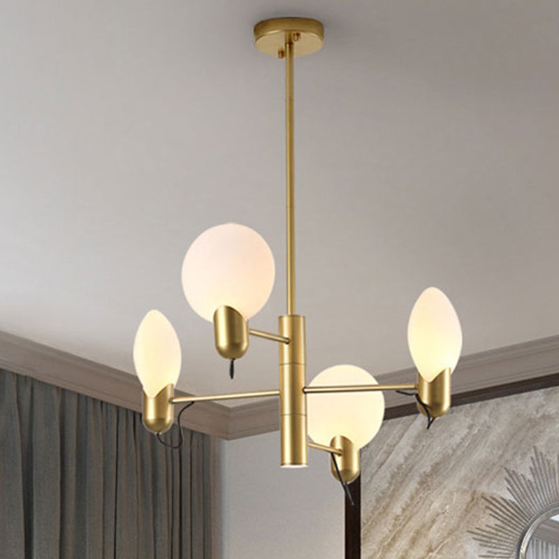 Modern Glass Shade Chandelier - Adjustable 4-Light Hanging Light Fixture in Black/Gold
