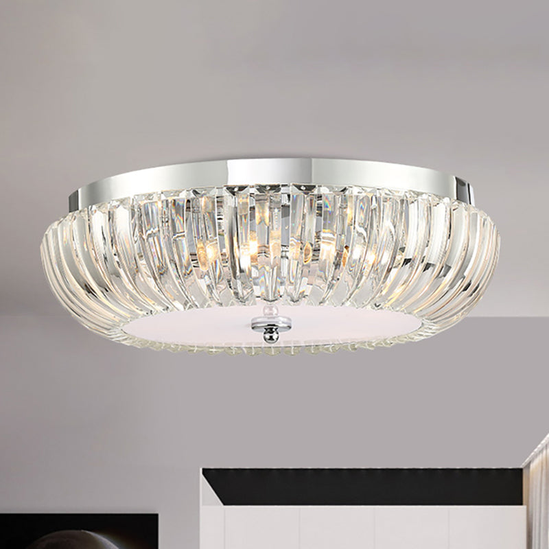 Modern Round Flush Mount Light with Clear Crystal Shade - 3/4 Lights - Chrome Ceiling Flushmount - 16"/19.5" W