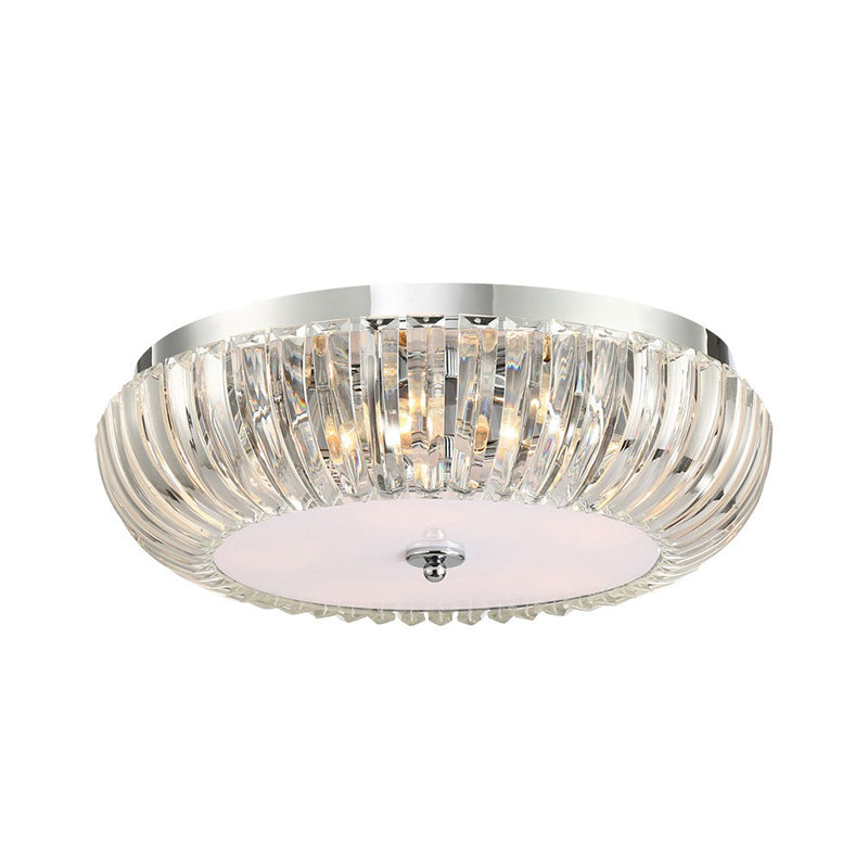Modern Round Flush Mount Light with Clear Crystal Shade - 3/4 Lights - Chrome Ceiling Flushmount - 16"/19.5" W