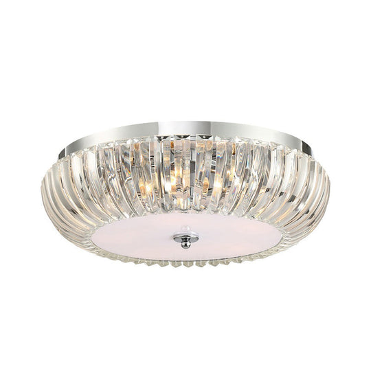 Modern Round Flush Mount Light with Clear Crystal Shade - 3/4 Lights - Chrome Ceiling Flushmount - 16"/19.5" W