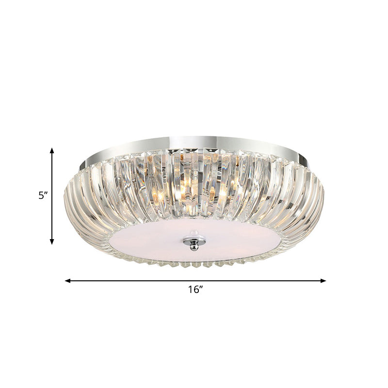 Modern Round Flush Mount Light with Clear Crystal Shade - 3/4 Lights - Chrome Ceiling Flushmount - 16"/19.5" W