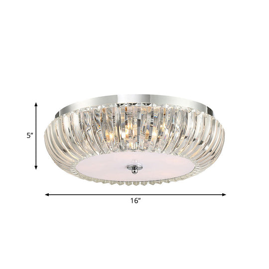 Modern Round Flush Mount Light with Clear Crystal Shade - 3/4 Lights - Chrome Ceiling Flushmount - 16"/19.5" W
