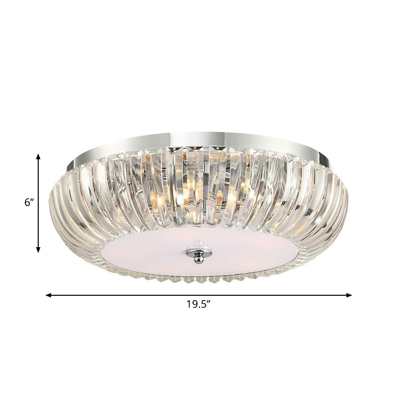 Modern Round Flush Mount Light with Clear Crystal Shade - 3/4 Lights - Chrome Ceiling Flushmount - 16"/19.5" W