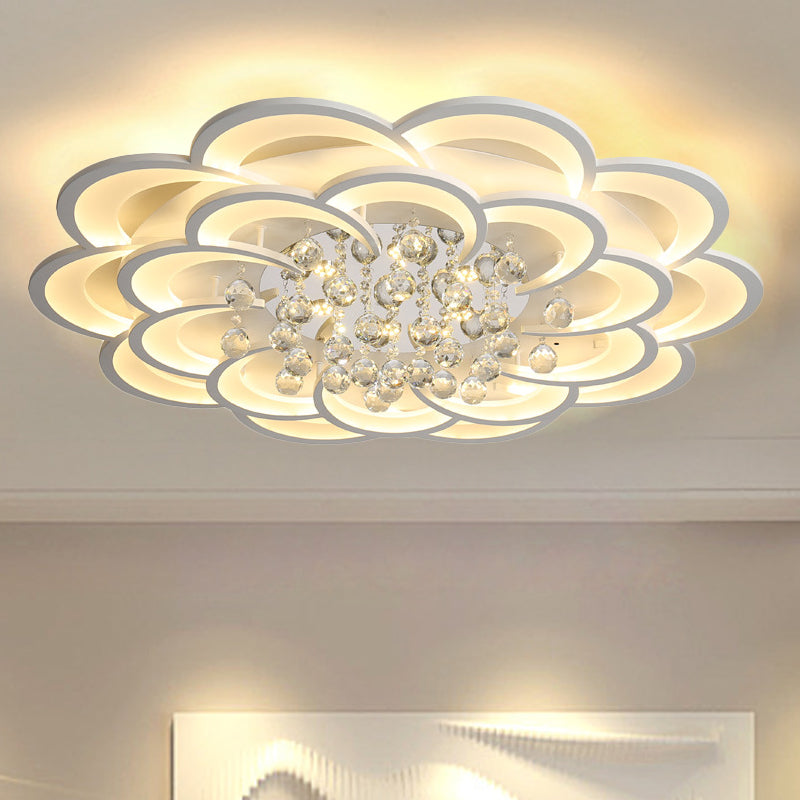 Modern Floral Iron Flush Mount LED Ceiling Light in Warm/White Light - 20.5"/27"/31.5" W, White Fixture