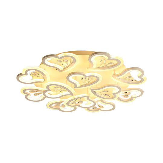 White Heart Shape Led Acrylic Ceiling Lamp - Modern Semi Flush Light With Crystal Accent