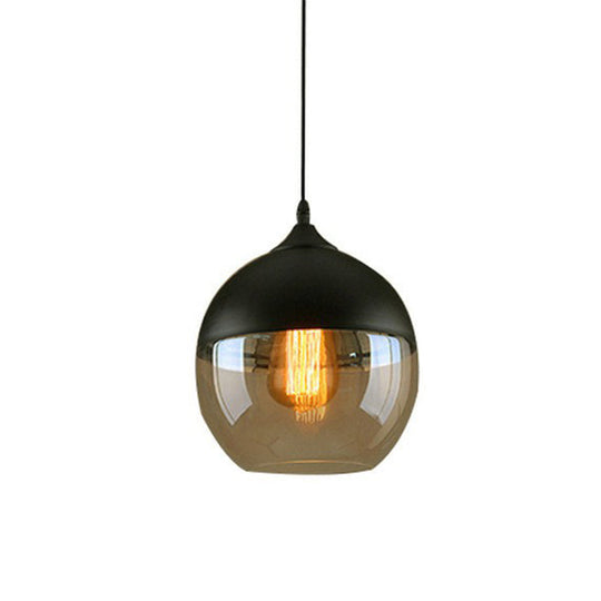 Vintage-Style Amber Glass Hanging Lamp - Single-Bulb Pendant For Dining Room Lighting Black / A