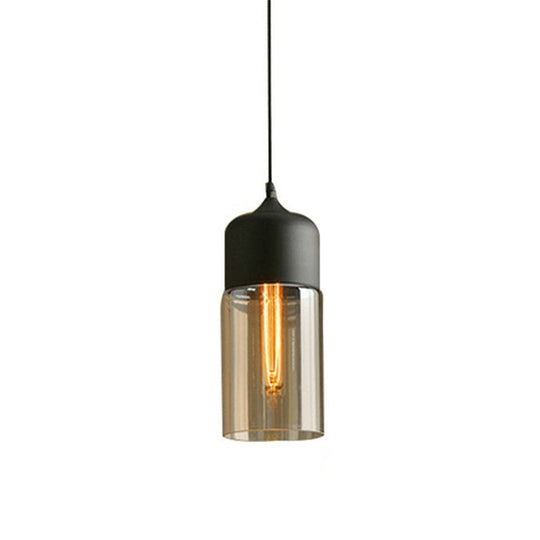 Vintage-Style Amber Glass Hanging Lamp - Single-Bulb Pendant For Dining Room Lighting Black / B