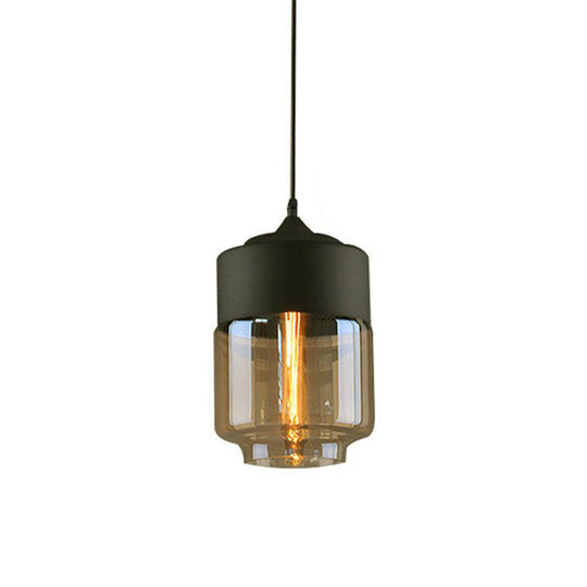 Vintage-Style Amber Glass Hanging Lamp - Single-Bulb Pendant For Dining Room Lighting Black / C