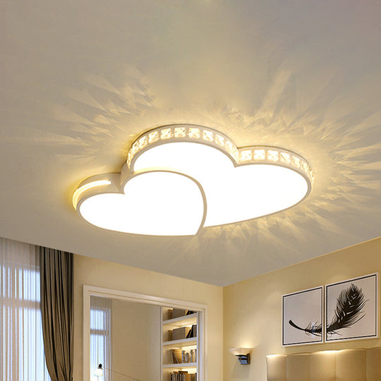Heart Shaped Crystal LED Ceiling Flush Light Fixture - 20.5"/24.5" Wide - Warm/White Light - White Flush Mount