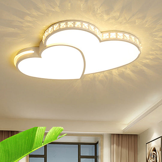 Heart Shaped Crystal LED Ceiling Flush Light Fixture - 20.5"/24.5" Wide - Warm/White Light - White Flush Mount