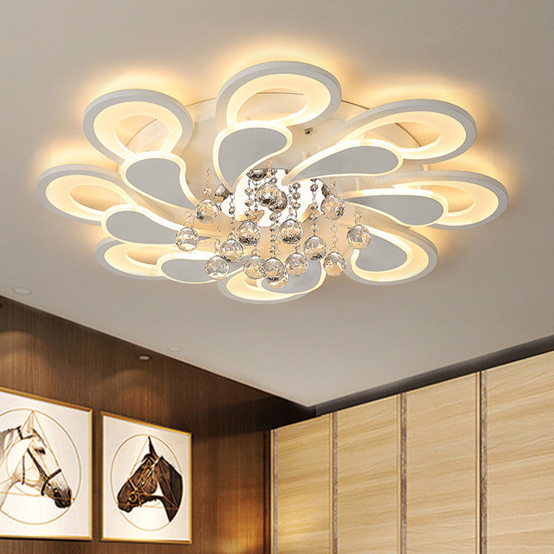 White Windmill Flush Lamp LED Acrylic Ceiling Fixture with Crystal Drop - 27"/31.5" Modernist Design (Warm/White Light)