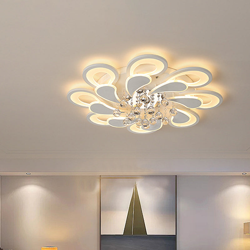 White Windmill Flush Lamp LED Acrylic Ceiling Fixture with Crystal Drop - 27"/31.5" Modernist Design (Warm/White Light)