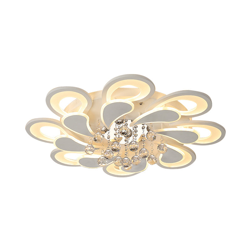 White Windmill Flush Lamp Led Acrylic Ceiling Fixture With Crystal Drop - 27/31.5 Modernist Design