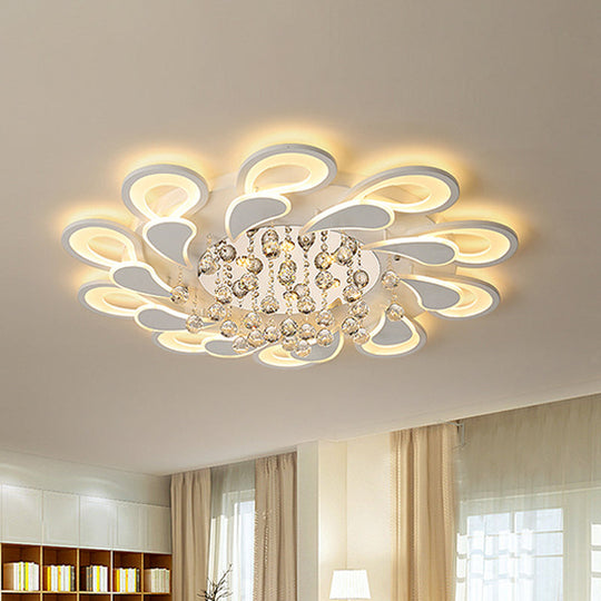 White Windmill Flush Lamp LED Acrylic Ceiling Fixture with Crystal Drop - 27"/31.5" Modernist Design (Warm/White Light)