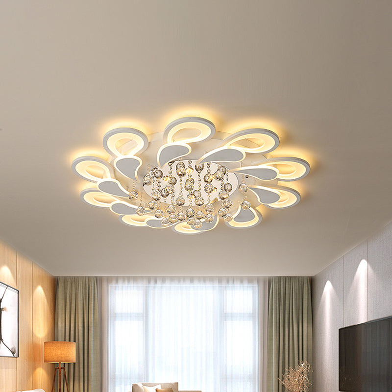 White Windmill Flush Lamp LED Acrylic Ceiling Fixture with Crystal Drop - 27"/31.5" Modernist Design (Warm/White Light)